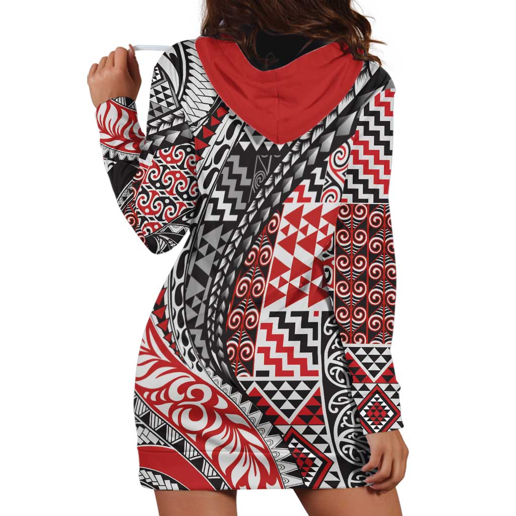 Aotearoa Maori Tribal Tattoo Hoodie Dress Kowhaiwhai Taniko Patchwork Motifs LT9 - Polynesian Pride