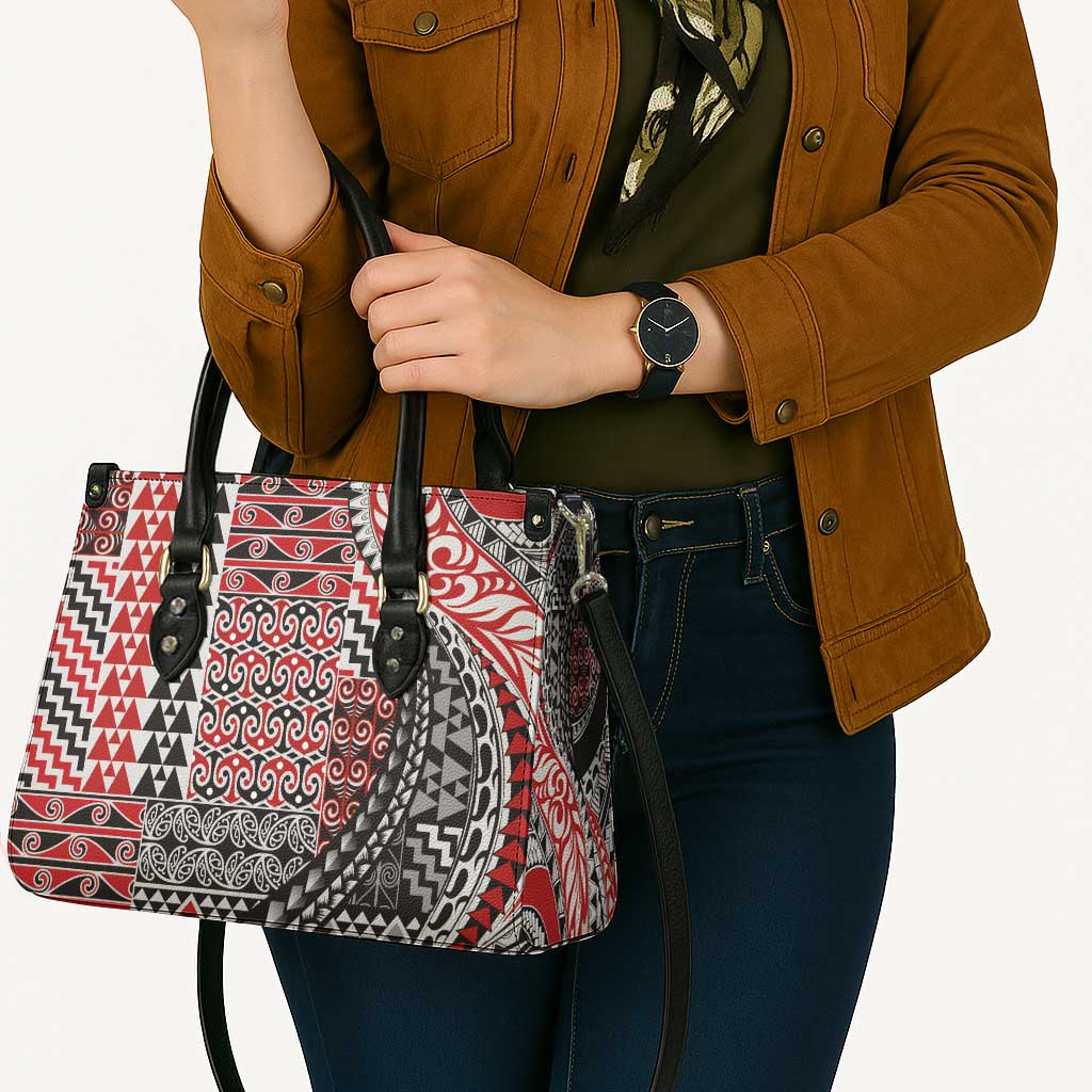 Aotearoa Maori Tribal Tattoo Leather Bag Kowhaiwhai Taniko Patchwork Motifs - Polynesian Pride
