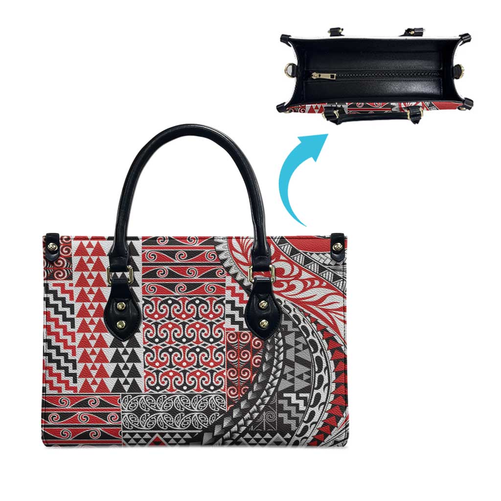 Aotearoa Maori Tribal Tattoo Leather Bag Kowhaiwhai Taniko Patchwork Motifs - Polynesian Pride