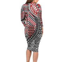 Aotearoa Maori Tribal Tattoo Long Sleeve Bodycon Dress Kowhaiwhai Taniko Patchwork Motifs LT9 - Polynesian Pride