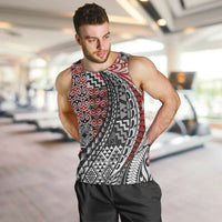 Aotearoa Maori Tribal Tattoo Men Tank Top Kowhaiwhai Taniko Patchwork Motifs LT9 Red - Polynesian Pride