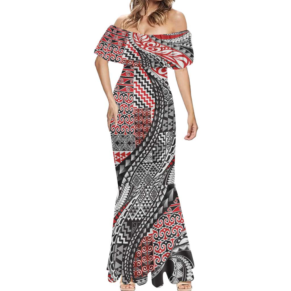 Aotearoa Maori Tribal Tattoo Mermaid Dress Kowhaiwhai Taniko Patchwork Motifs LT9 - Polynesian Pride