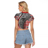 Aotearoa Maori Tribal Tattoo Raglan Cropped T Shirt Kowhaiwhai Taniko Patchwork Motifs