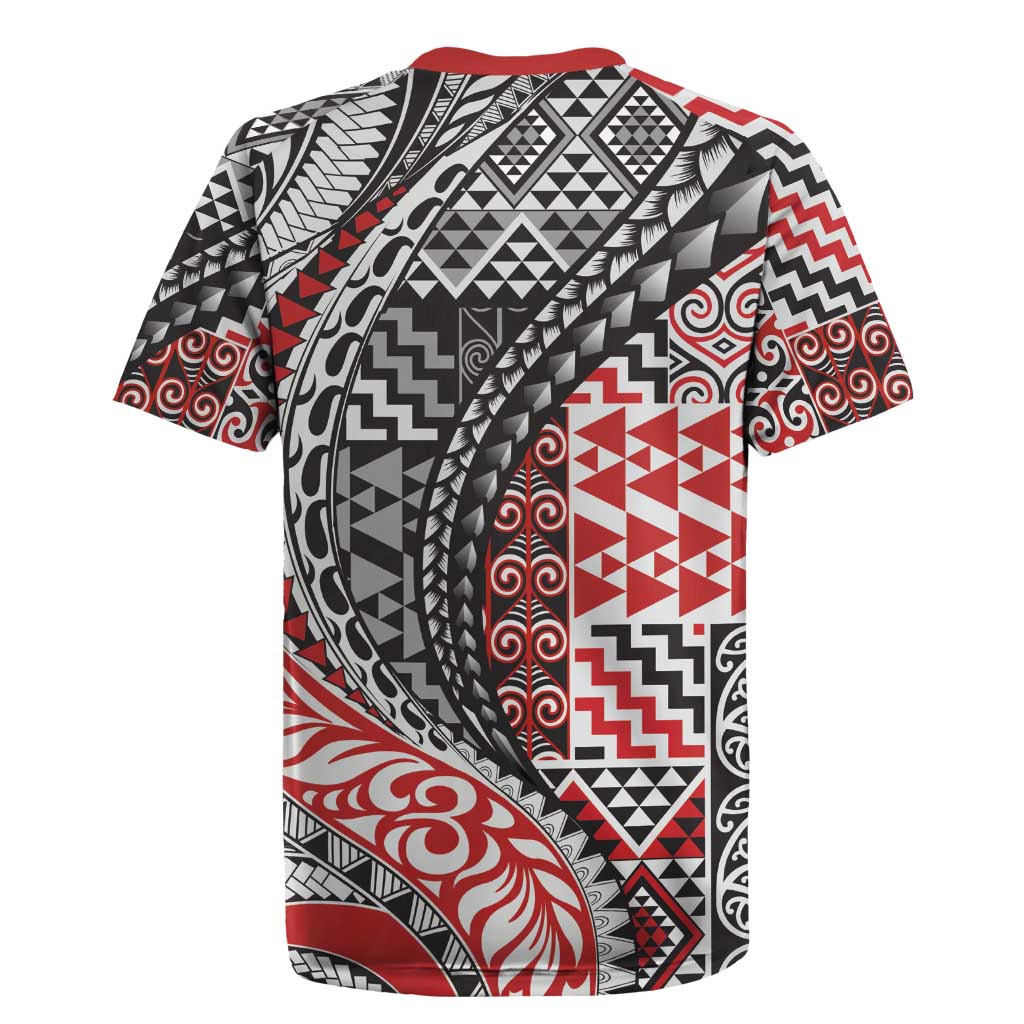 Aotearoa Maori Tribal Tattoo Rugby Jersey Kowhaiwhai Taniko Patchwork Motifs