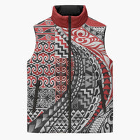 Aotearoa Maori Tribal Tattoo Sleeveless Puffer Jacket Kowhaiwhai Taniko Patchwork Motifs LT9 Unisex Red - Polynesian Pride