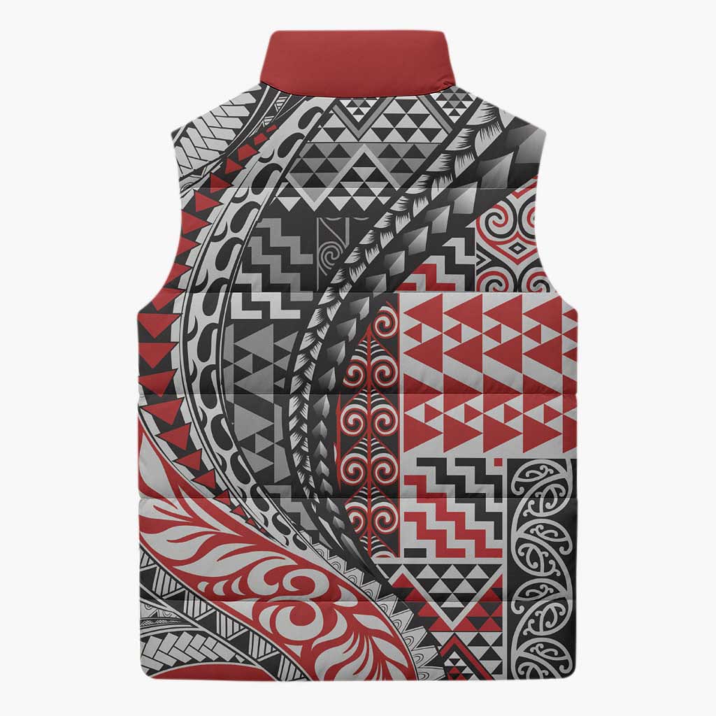 Aotearoa Maori Tribal Tattoo Sleeveless Puffer Jacket Kowhaiwhai Taniko Patchwork Motifs LT9 - Polynesian Pride
