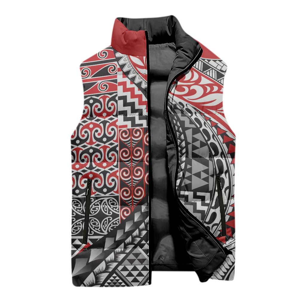 Aotearoa Maori Tribal Tattoo Sleeveless Puffer Jacket Kowhaiwhai Taniko Patchwork Motifs LT9 - Polynesian Pride
