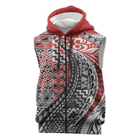 Aotearoa Maori Tribal Tattoo Sleeveless Zip Hoodie Kowhaiwhai Taniko Patchwork Motifs LT9 Red - Polynesian Pride
