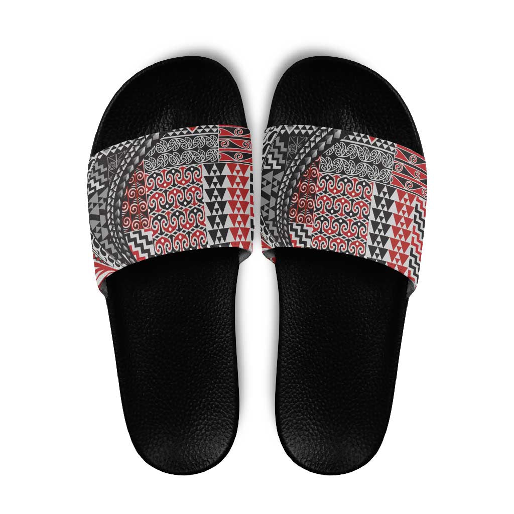 Aotearoa Maori Tribal Tattoo Slide Sandals Kowhaiwhai Taniko Patchwork Motifs - Polynesian Pride