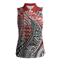 Aotearoa Maori Tribal Tattoo Women Sleeveless Polo Shirt Kowhaiwhai Taniko Patchwork Motifs LT9 Female Red - Polynesian Pride
