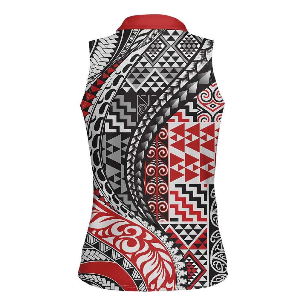 Aotearoa Maori Tribal Tattoo Women Sleeveless Polo Shirt Kowhaiwhai Taniko Patchwork Motifs LT9 - Polynesian Pride