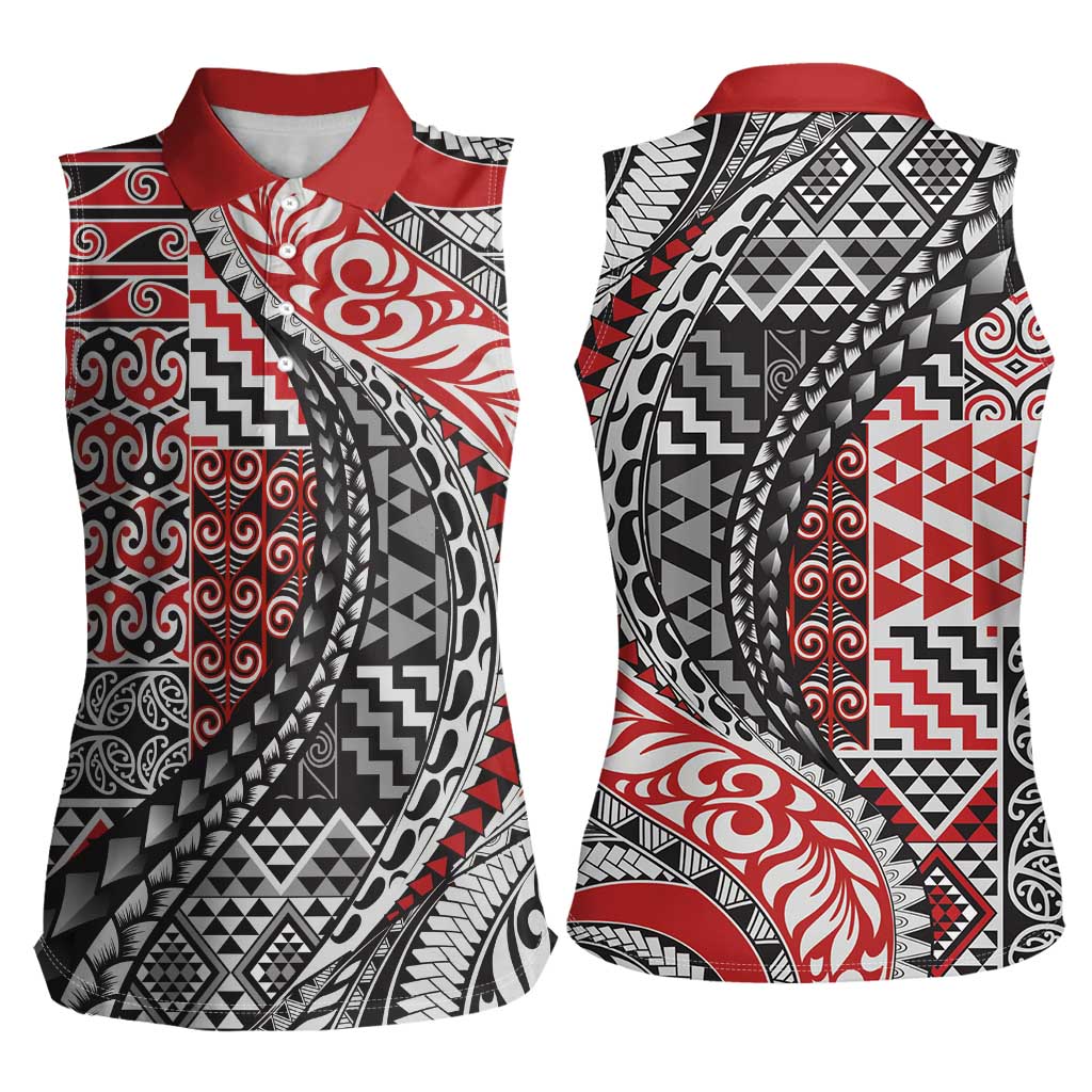 Aotearoa Maori Tribal Tattoo Women Sleeveless Polo Shirt Kowhaiwhai Taniko Patchwork Motifs LT9 - Polynesian Pride