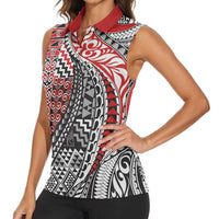 Aotearoa Maori Tribal Tattoo Women Sleeveless Polo Shirt Kowhaiwhai Taniko Patchwork Motifs LT9 - Polynesian Pride