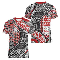 Aotearoa Maori Tribal Tattoo Women V-Neck T-Shirt Kowhaiwhai Taniko Patchwork Motifs LT9 - Polynesian Pride