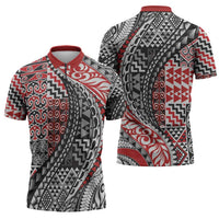Aotearoa Maori Tribal Tattoo Zipper Polo Shirt Kowhaiwhai Taniko Patchwork Motifs LT9 - Polynesian Pride
