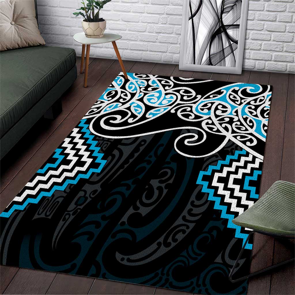 Blue Aotearoa Tukutuku Manawa Tapu Area Rug Ta Moko Toi Maori LT9 Blue - Polynesian Pride