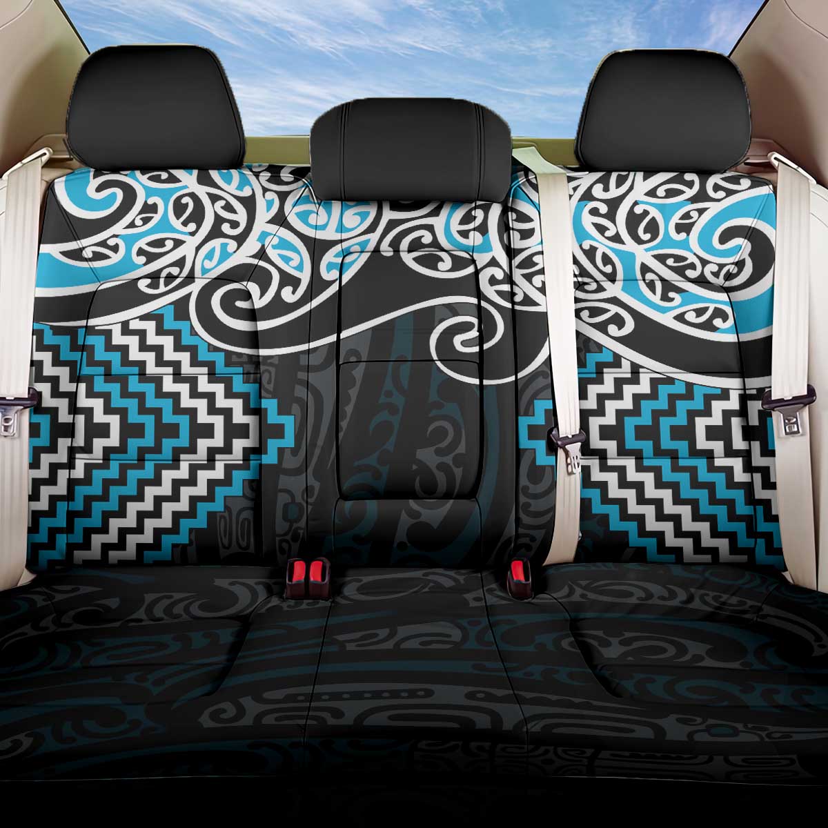 Blue Aotearoa Tukutuku Manawa Tapu Back Car Seat Cover Ta Moko Toi Maori LT9 One Size Blue - Polynesian Pride