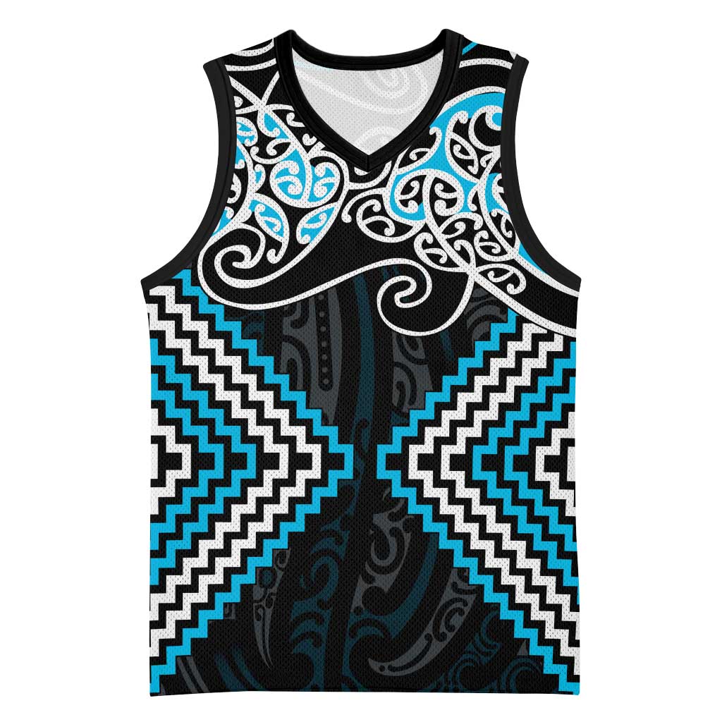 Blue Aotearoa Tukutuku Manawa Tapu Basketball Jersey Ta Moko Toi Maori LT9 Unisex Blue - Polynesian Pride