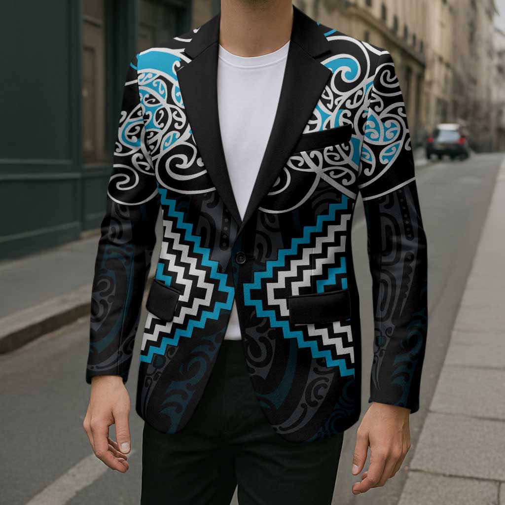 Blue Aotearoa Tukutuku Manawa Tapu Blazer Ta Moko Toi Maori - Polynesian Pride