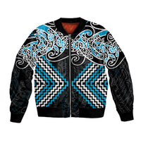 Blue Aotearoa Tukutuku Manawa Tapu Bomber Jacket Ta Moko Toi Maori LT9 Unisex Blue - Polynesian Pride