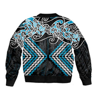 Blue Aotearoa Tukutuku Manawa Tapu Bomber Jacket Ta Moko Toi Maori LT9 - Polynesian Pride