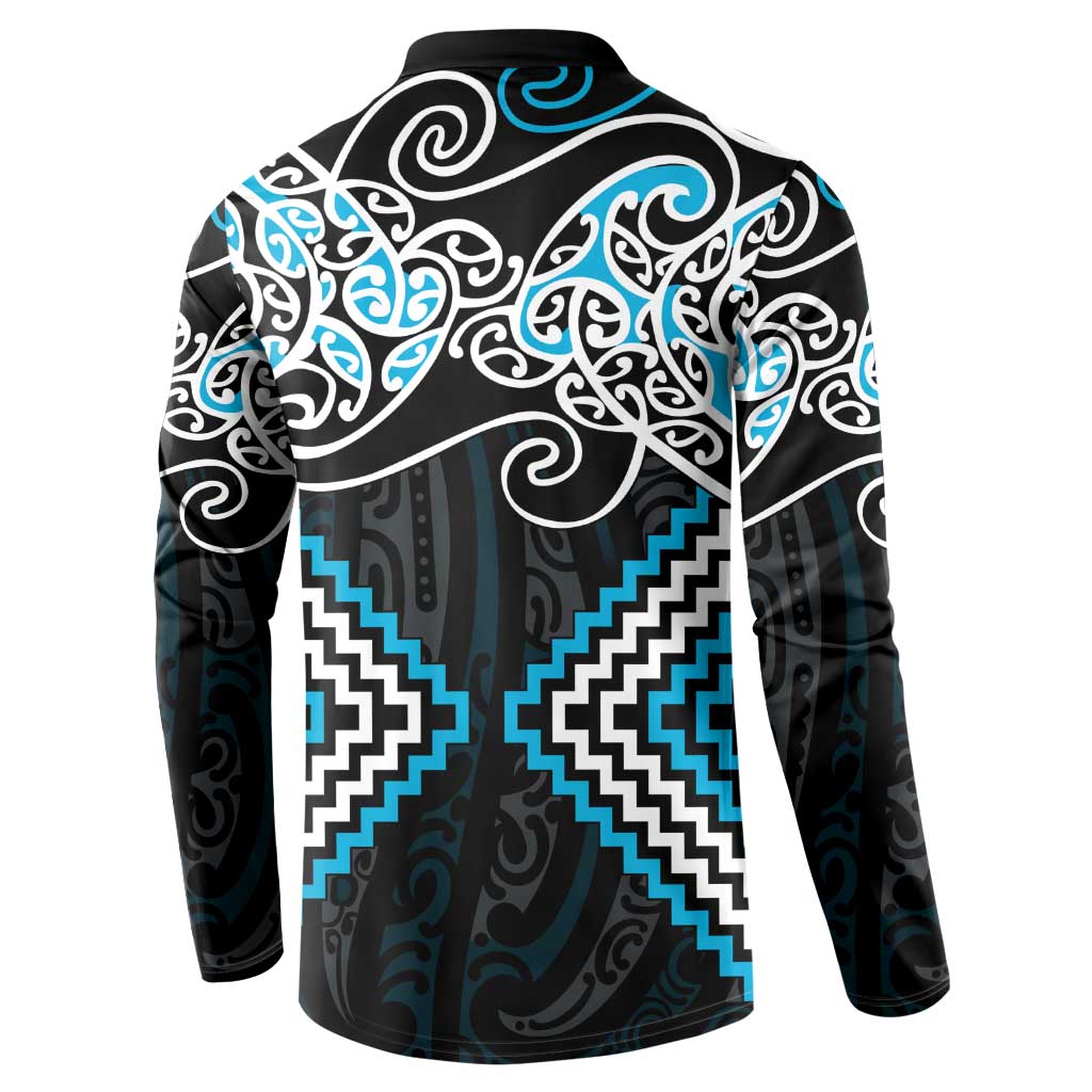 Blue Aotearoa Tukutuku Manawa Tapu Button Sweatshirt Ta Moko Toi Maori
