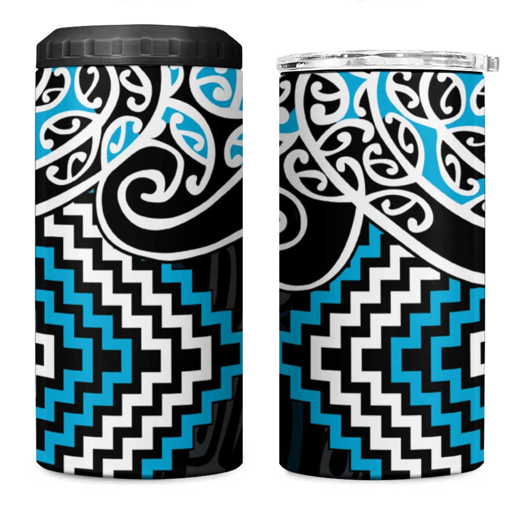 Blue Aotearoa Tukutuku Manawa Tapu 4 in 1 Can Cooler Tumbler Ta Moko Toi Maori LT9 One Size: 16 oz Blue - Polynesian Pride