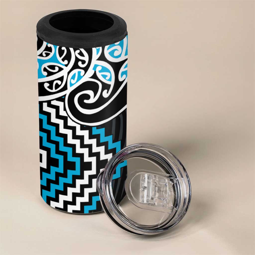 Blue Aotearoa Tukutuku Manawa Tapu 4 in 1 Can Cooler Tumbler Ta Moko Toi Maori LT9 - Polynesian Pride