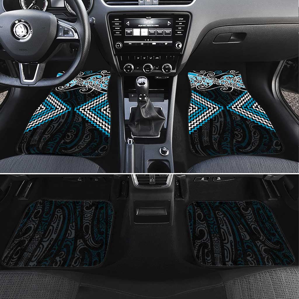 Blue Aotearoa Tukutuku Manawa Tapu Car Mats Ta Moko Toi Maori LT9 Set 4pcs Blue - Polynesian Pride