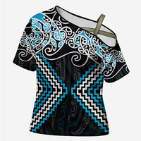 Blue Aotearoa Tukutuku Manawa Tapu Cross Shoulder Shirt Ta Moko Toi Maori LT9 Female Blue - Polynesian Pride