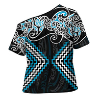 Blue Aotearoa Tukutuku Manawa Tapu Cross Shoulder Shirt Ta Moko Toi Maori LT9 - Polynesian Pride