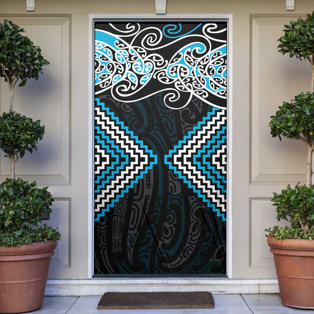 Blue Aotearoa Tukutuku Manawa Tapu Door Cover Ta Moko Toi Maori LT9 Blue - Polynesian Pride