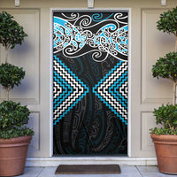 Blue Aotearoa Tukutuku Manawa Tapu Door Cover Ta Moko Toi Maori LT9 Blue - Polynesian Pride