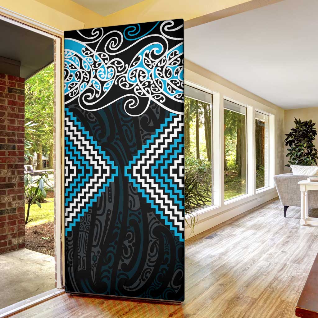 Blue Aotearoa Tukutuku Manawa Tapu Door Cover Ta Moko Toi Maori LT9 - Polynesian Pride