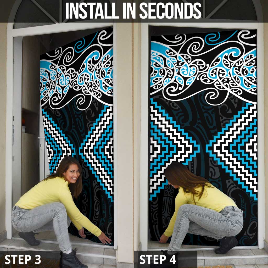 Blue Aotearoa Tukutuku Manawa Tapu Door Cover Ta Moko Toi Maori LT9 - Polynesian Pride