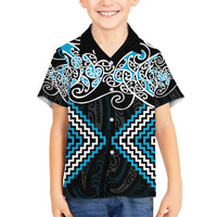 Blue Aotearoa Tukutuku Manawa Tapu Family Matching Long Sleeve Bodycon Dress and Hawaiian Shirt Ta Moko Toi Maori LT9 Son's Shirt Blue - Polynesian Pride