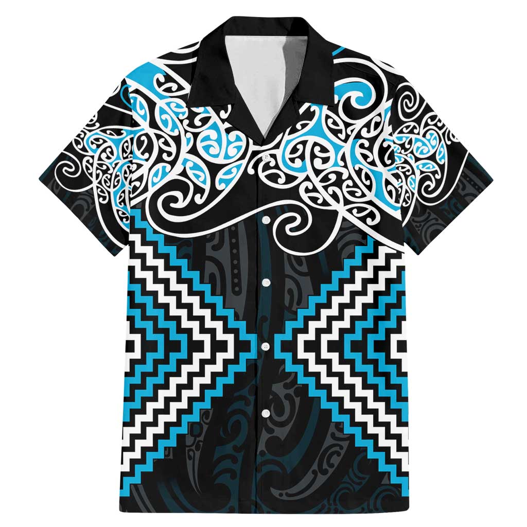 Blue Aotearoa Tukutuku Manawa Tapu Family Matching Mermaid Dress and Hawaiian Shirt Ta Moko Toi Maori LT9 Dad's Shirt - Short Sleeve Blue - Polynesian Pride
