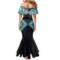 Blue Aotearoa Tukutuku Manawa Tapu Family Matching Mermaid Dress and Hawaiian Shirt Ta Moko Toi Maori LT9 - Polynesian Pride