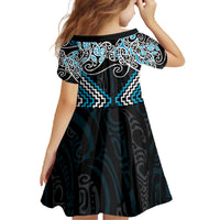Blue Aotearoa Tukutuku Manawa Tapu Family Matching Off The Shoulder Long Sleeve Dress and Hawaiian Shirt Ta Moko Toi Maori LT9 - Polynesian Pride