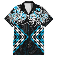 Blue Aotearoa Tukutuku Manawa Tapu Family Matching Off The Shoulder Long Sleeve Dress and Hawaiian Shirt Ta Moko Toi Maori LT9 Dad's Shirt - Short Sleeve Blue - Polynesian Pride