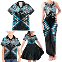 Blue Aotearoa Tukutuku Manawa Tapu Family Matching Tank Maxi Dress and Hawaiian Shirt Ta Moko Toi Maori LT9 - Polynesian Pride