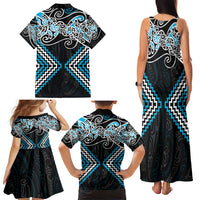 Blue Aotearoa Tukutuku Manawa Tapu Family Matching Tank Maxi Dress and Hawaiian Shirt Ta Moko Toi Maori LT9 - Polynesian Pride