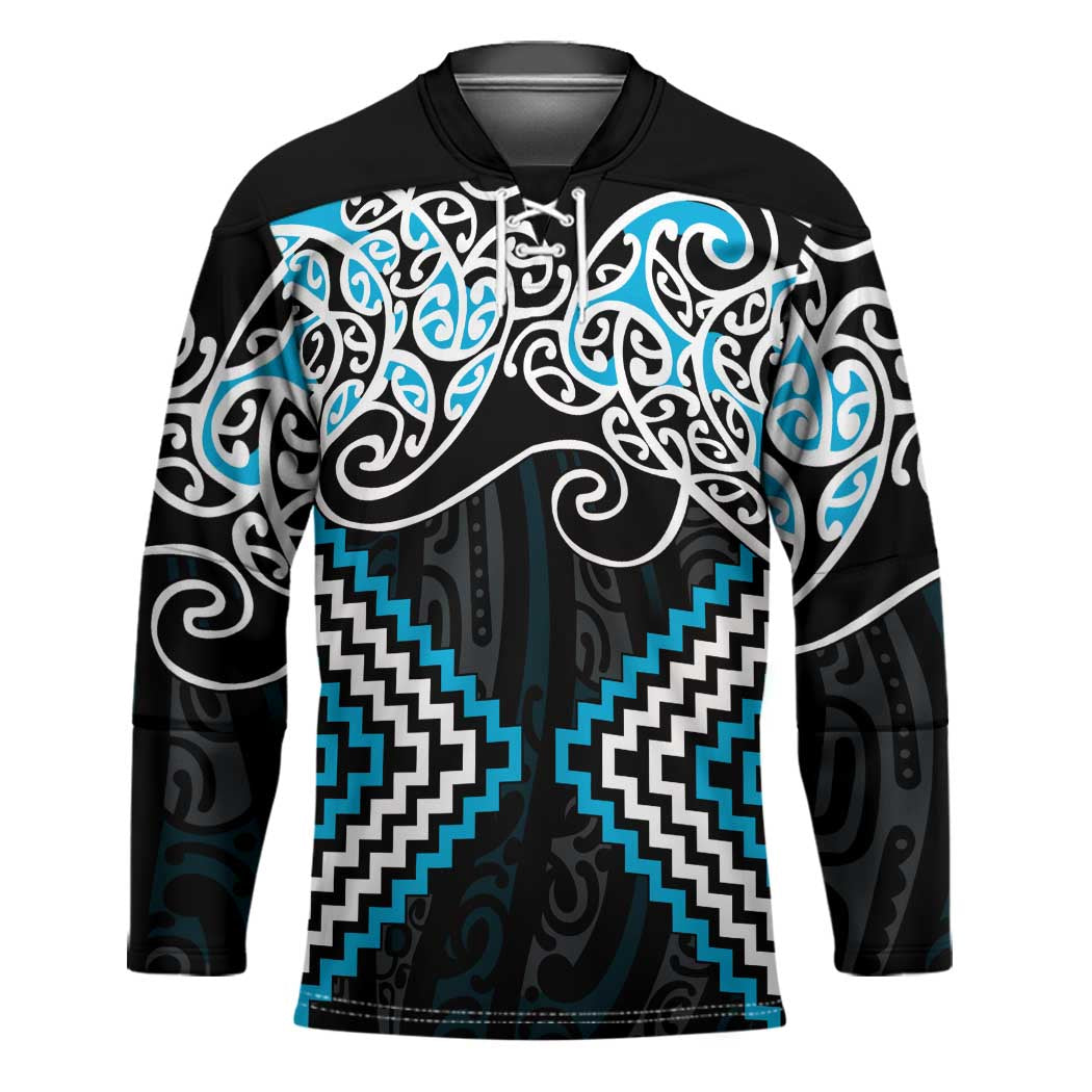 Blue Aotearoa Tukutuku Manawa Tapu Hockey Jersey Ta Moko Toi Maori - Polynesian Pride