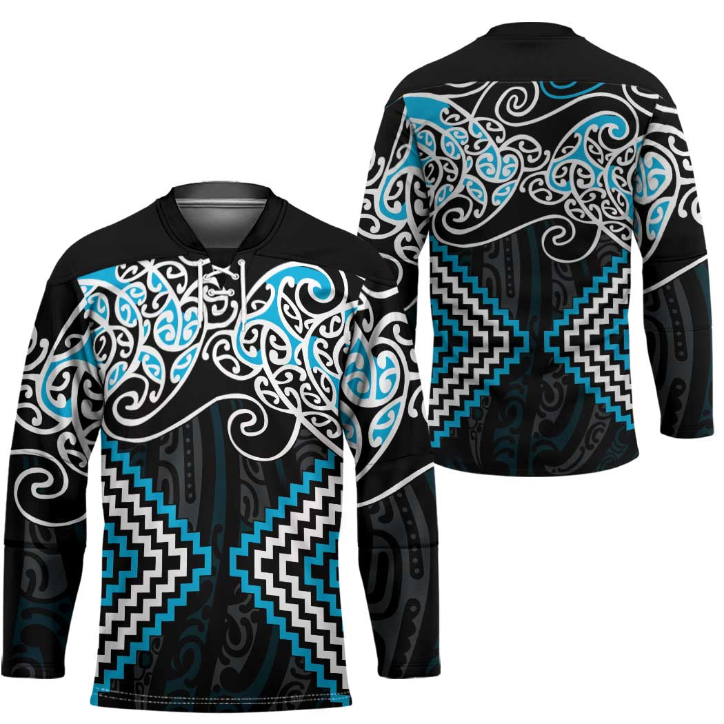 Blue Aotearoa Tukutuku Manawa Tapu Hockey Jersey Ta Moko Toi Maori LT9 - Polynesian Pride