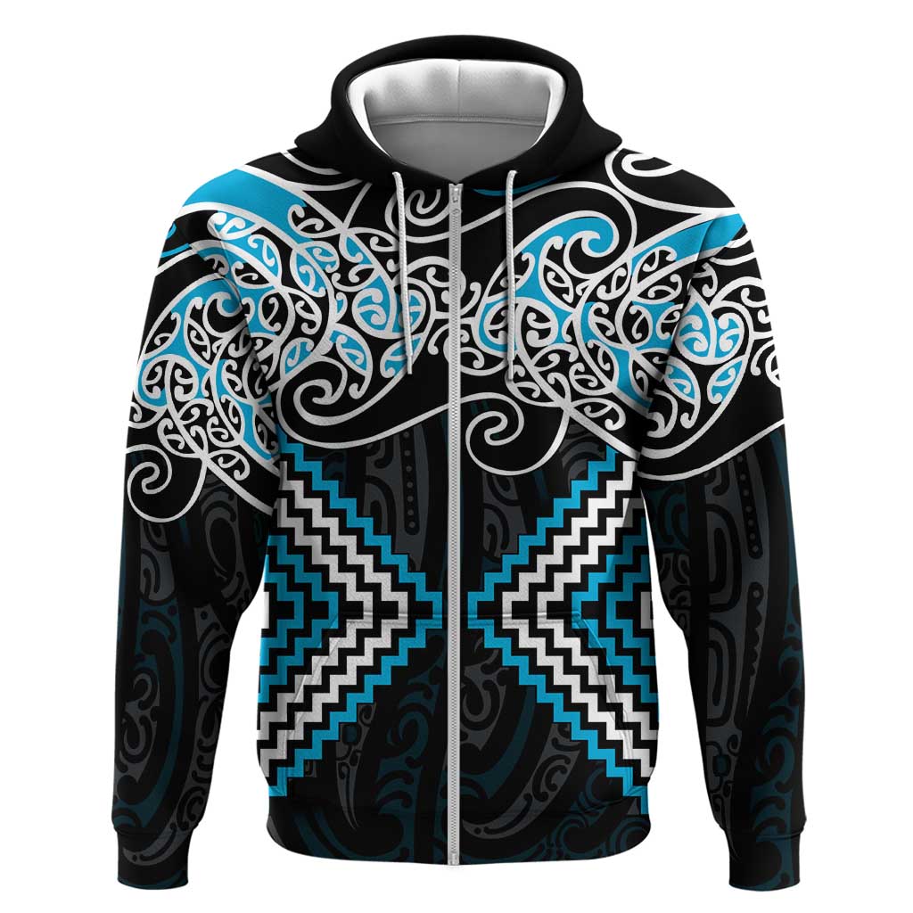 Blue Aotearoa Tukutuku Manawa Tapu Hoodie Ta Moko Toi Maori LT9 Zip Hoodie Blue - Polynesian Pride