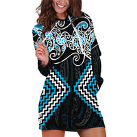 Blue Aotearoa Tukutuku Manawa Tapu Hoodie Dress Ta Moko Toi Maori LT9 Blue - Polynesian Pride