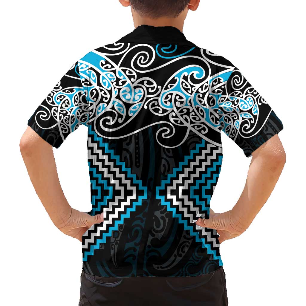 Blue Aotearoa Tukutuku Manawa Tapu Kid Hawaiian Shirt Ta Moko Toi Maori LT9 - Polynesian Pride