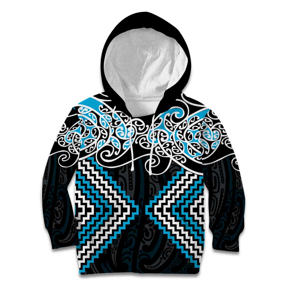Blue Aotearoa Tukutuku Manawa Tapu Kid Hoodie Ta Moko Toi Maori LT9 Hoodie Blue - Polynesian Pride