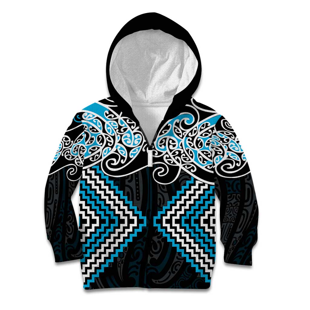 Blue Aotearoa Tukutuku Manawa Tapu Kid Hoodie Ta Moko Toi Maori LT9 Zip Hoodie Blue - Polynesian Pride