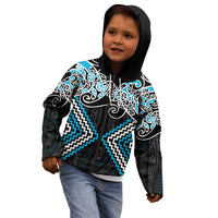 Blue Aotearoa Tukutuku Manawa Tapu Kid Hoodie Ta Moko Toi Maori LT9 - Polynesian Pride
